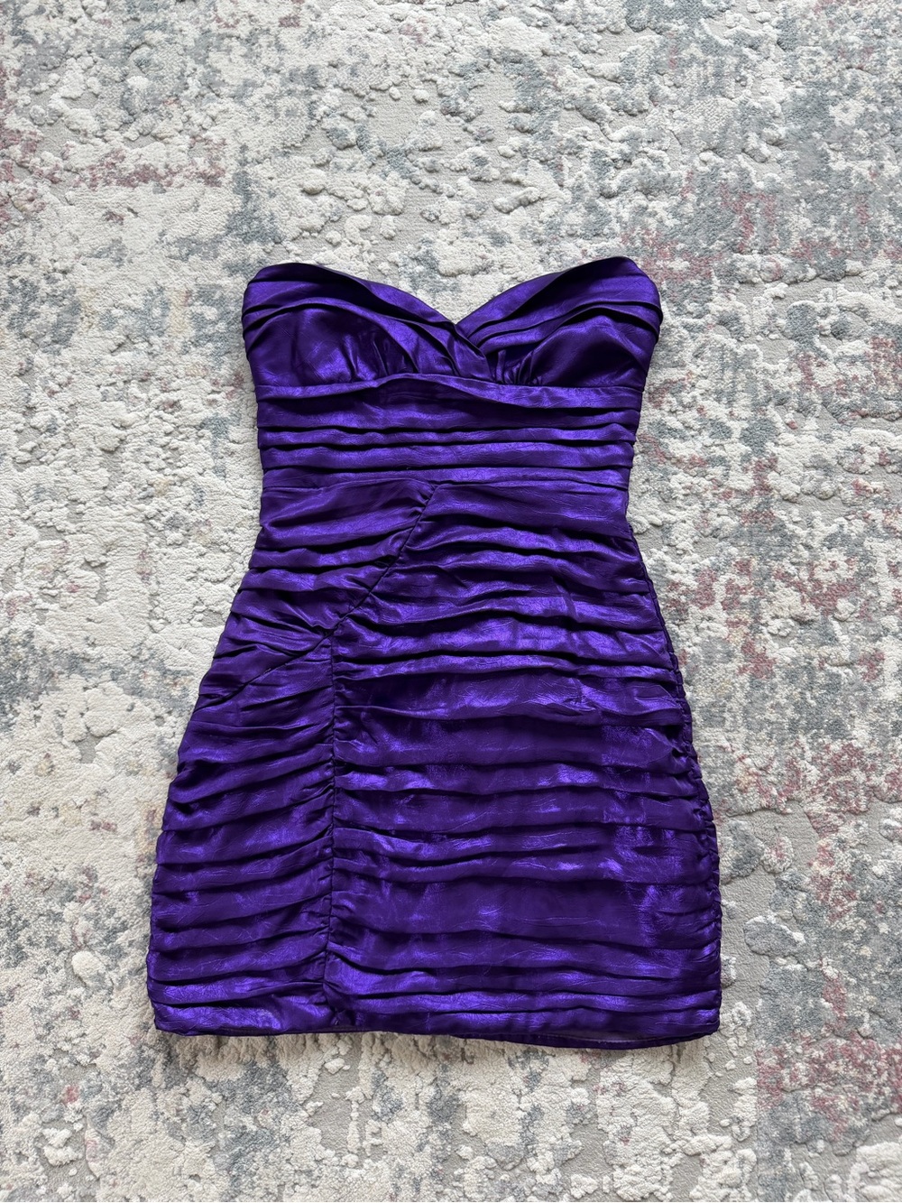 Zara Strapless Ruched Satin Dress in Deep Purple